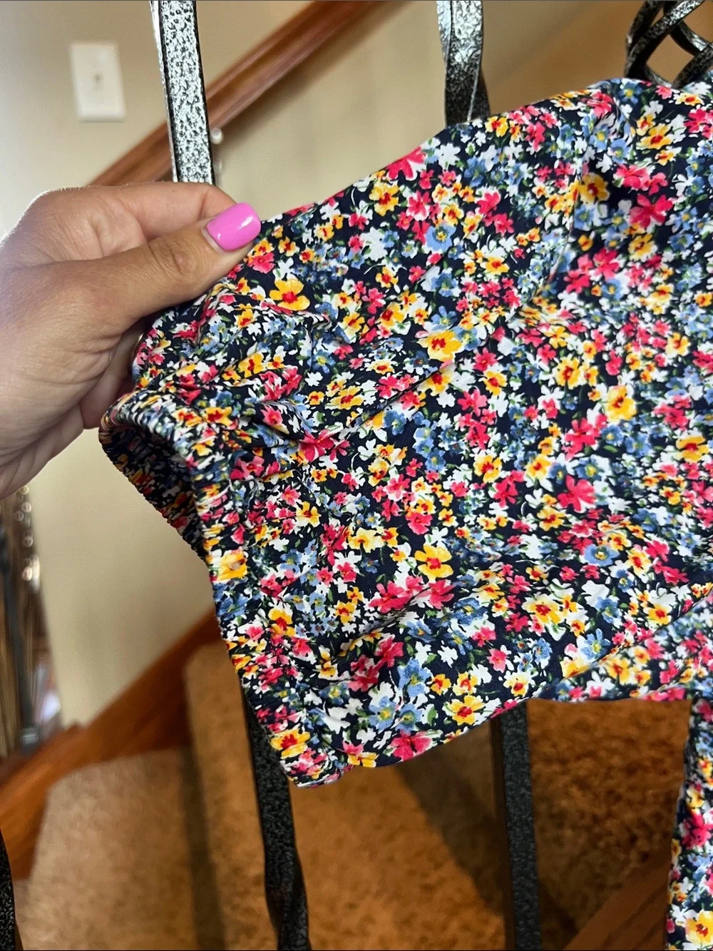 Floral Peasant Blouse with Puff Sleeves - Multicolor 100% cotton